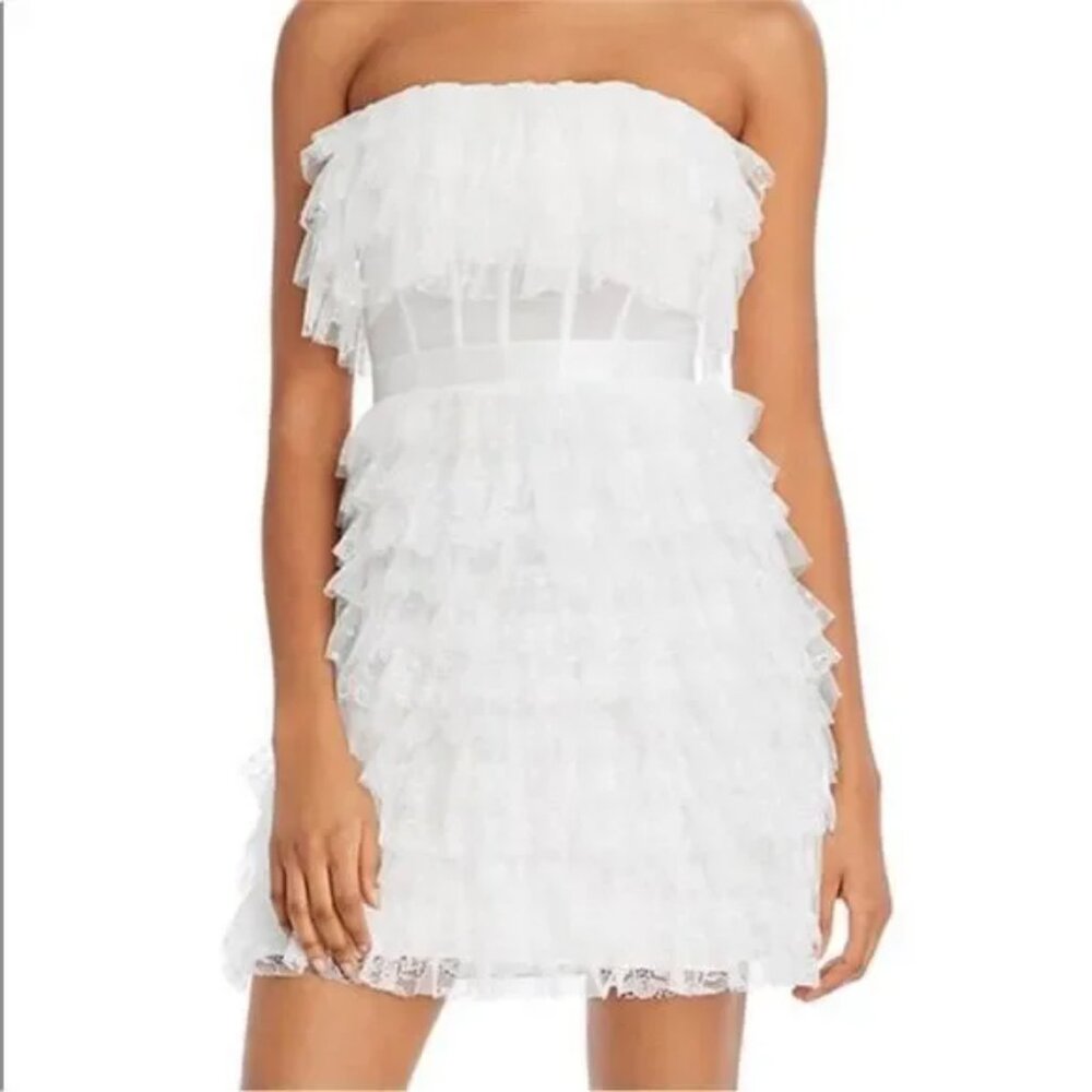 BCBGMaxAzria Tulle Strapless Ruffle Mini Dress Size 10